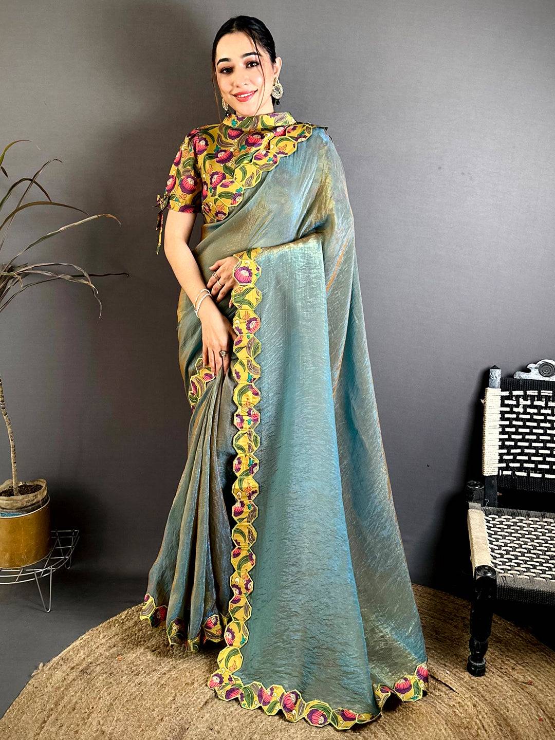 Exclusive Printed Silk Cutwork Border Saree