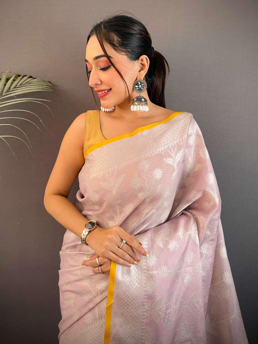 Pastel Lavender Kota Kora Meenakari Saree