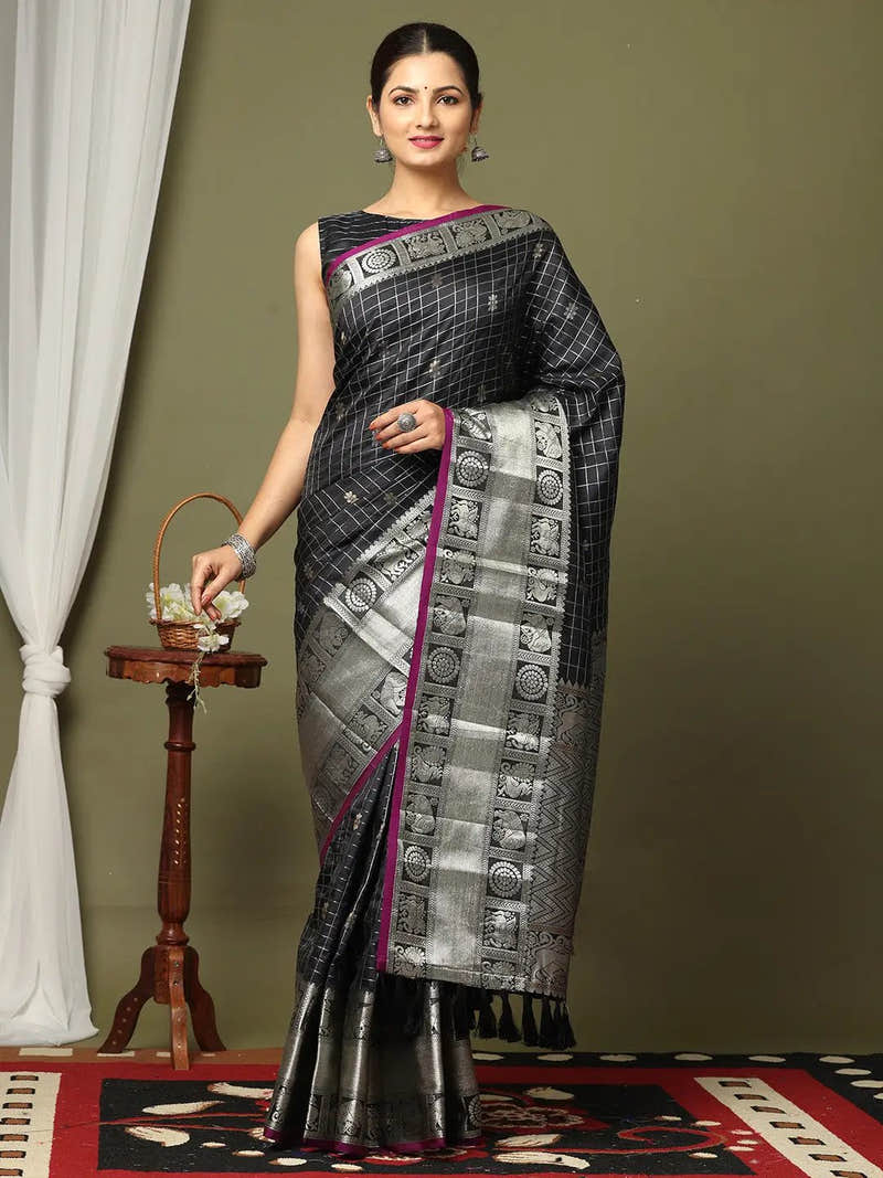 Kanjivaram Soft Silk Designer Saree Rich Silver Zari Pallu
