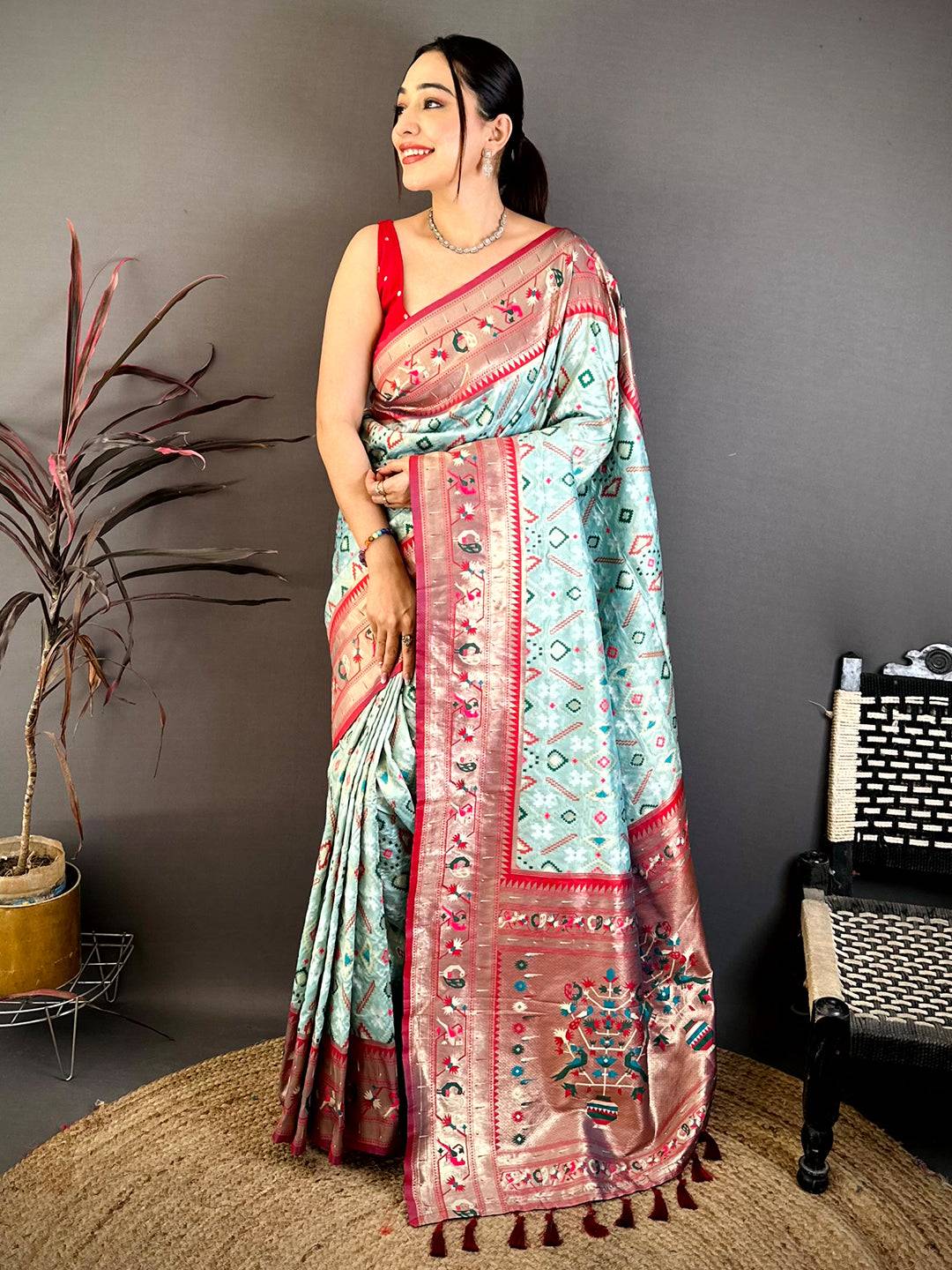 Aqua Patola Silk Zari Weaving Saree