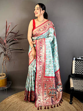 Aqua Patola Silk Zari Weaving Saree