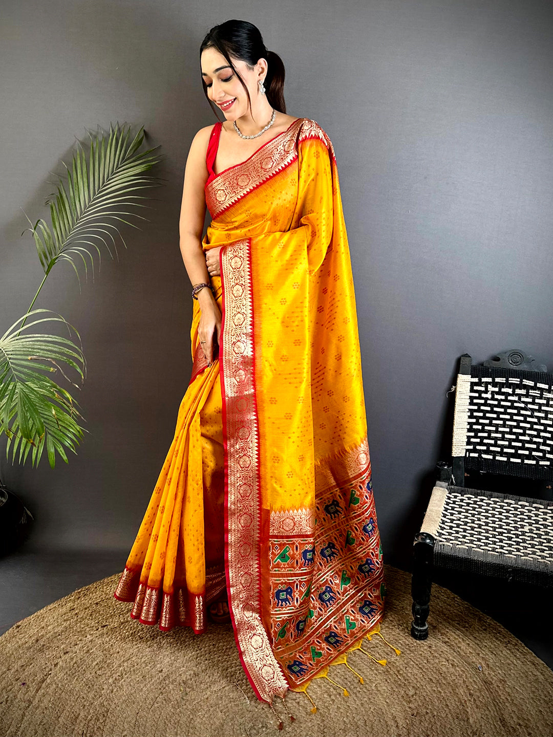 Yellow Bandhej Pochampally Raw Silk Saree