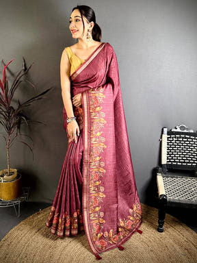 Deep Wine Ghicha Munga Saree