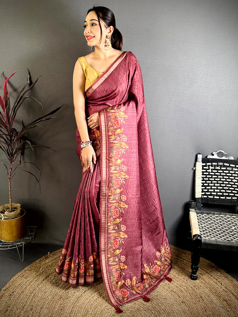 Deep Wine Ghicha Munga Saree
