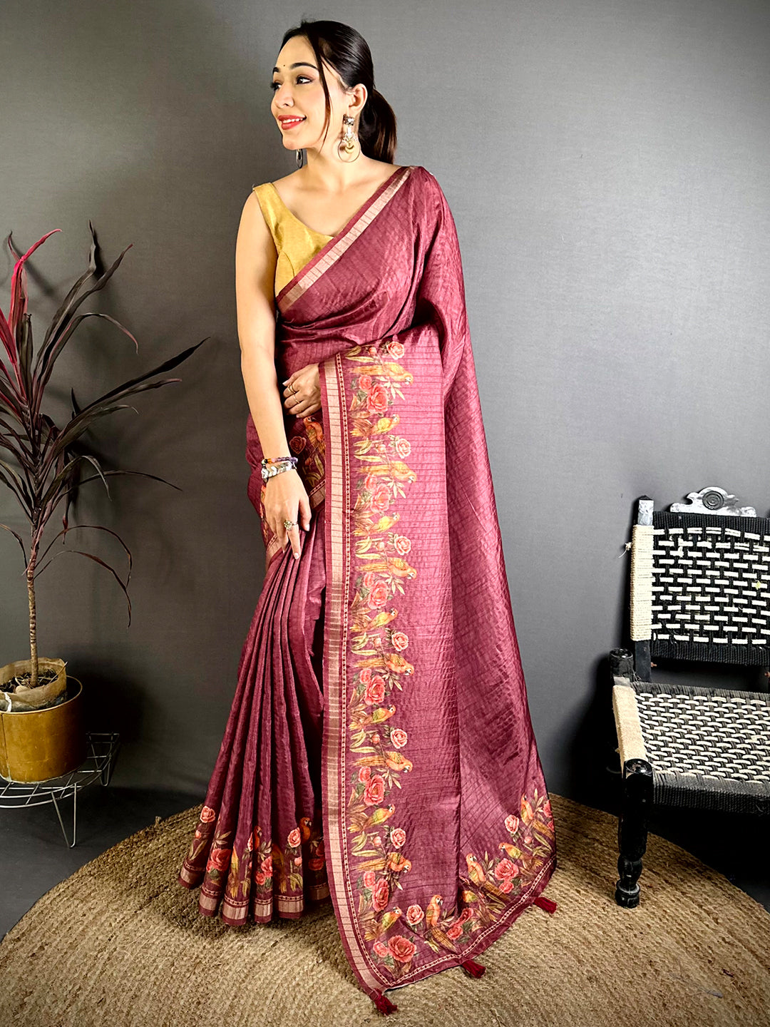Deep Wine Ghicha Munga Saree