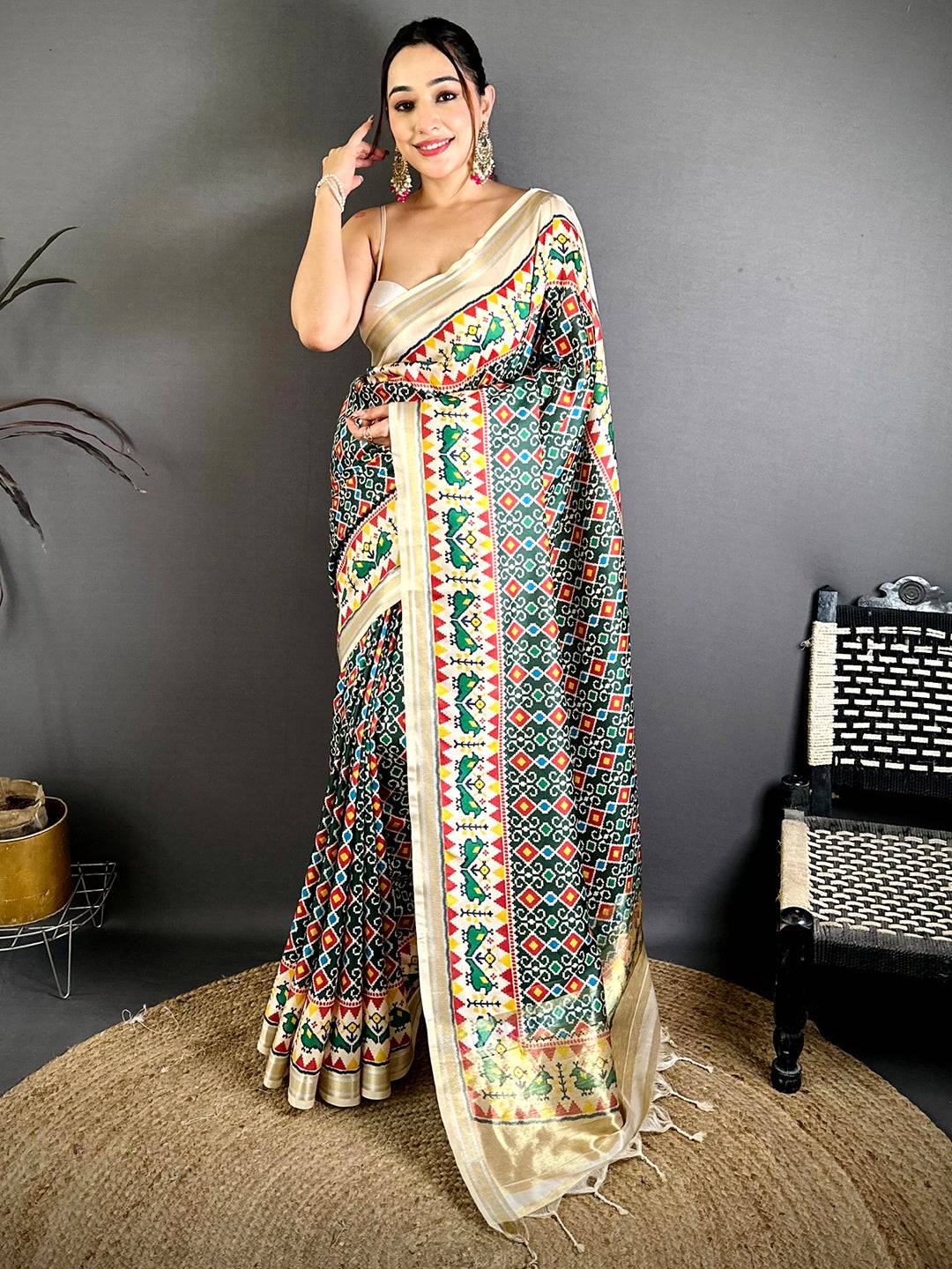 Green Soft Kanchi Silk Patola Weave Saree