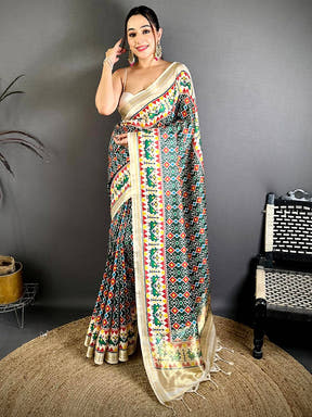 Green Soft Kanchi Silk Patola Weave Saree
