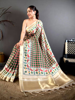 Heritage Ikkat Soft Kanchi Silk Saree