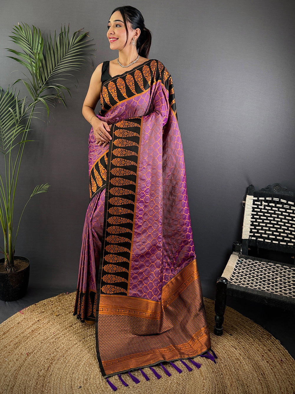 Lavender Soft Banarasi Katan Silk Saree