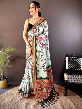Mint Green Soft Silk Floral Saree