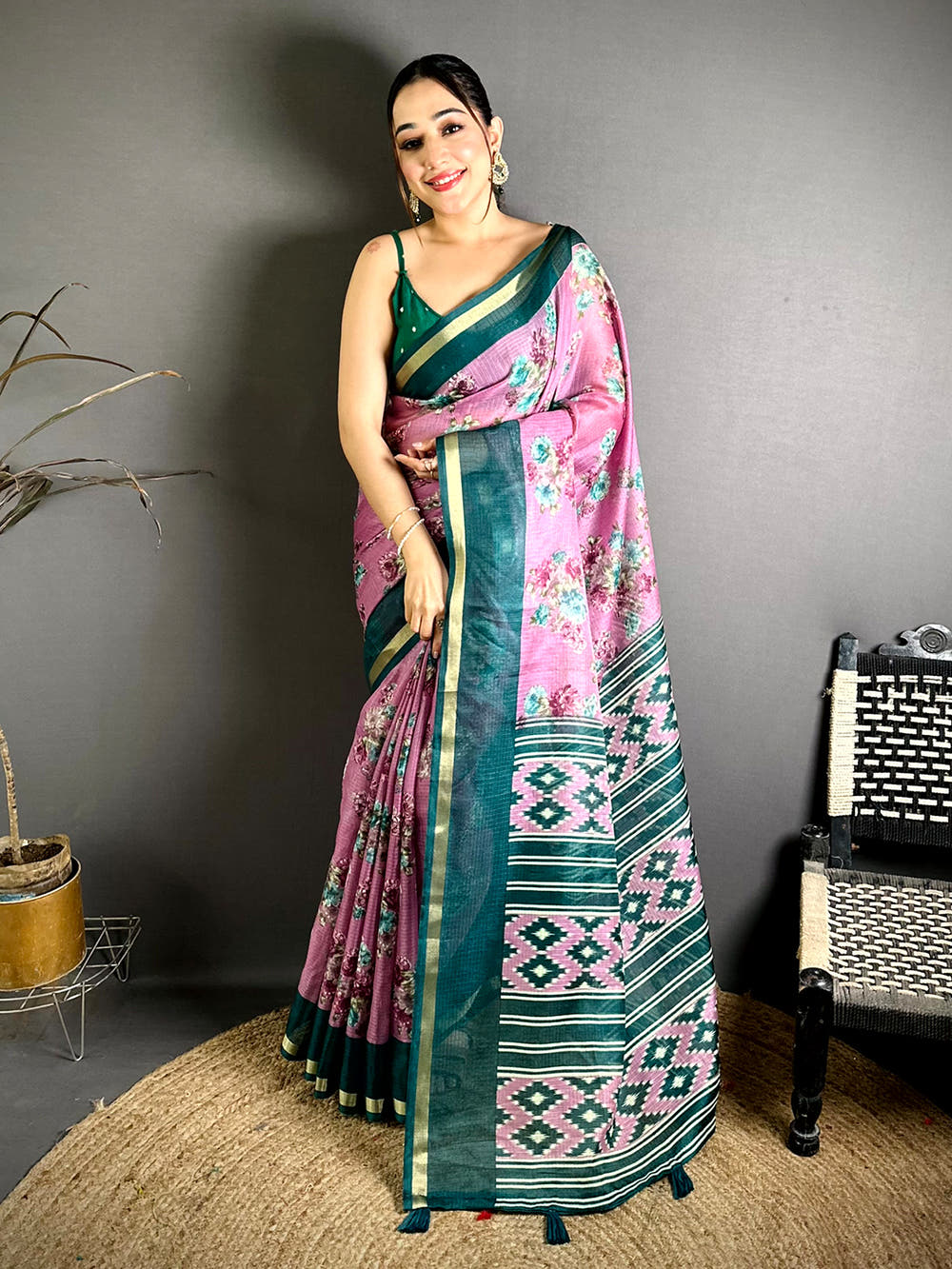 Artisan Kota Doriya Printed Floral Saree