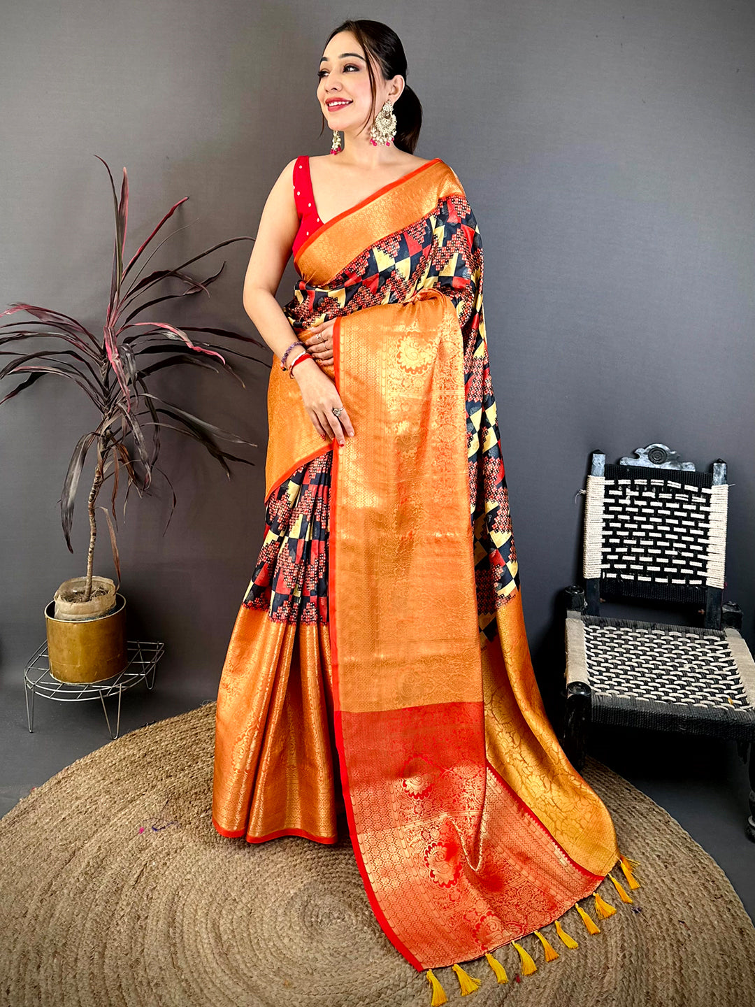 Vibrant Soft Silk Digital Print Kanchi Saree