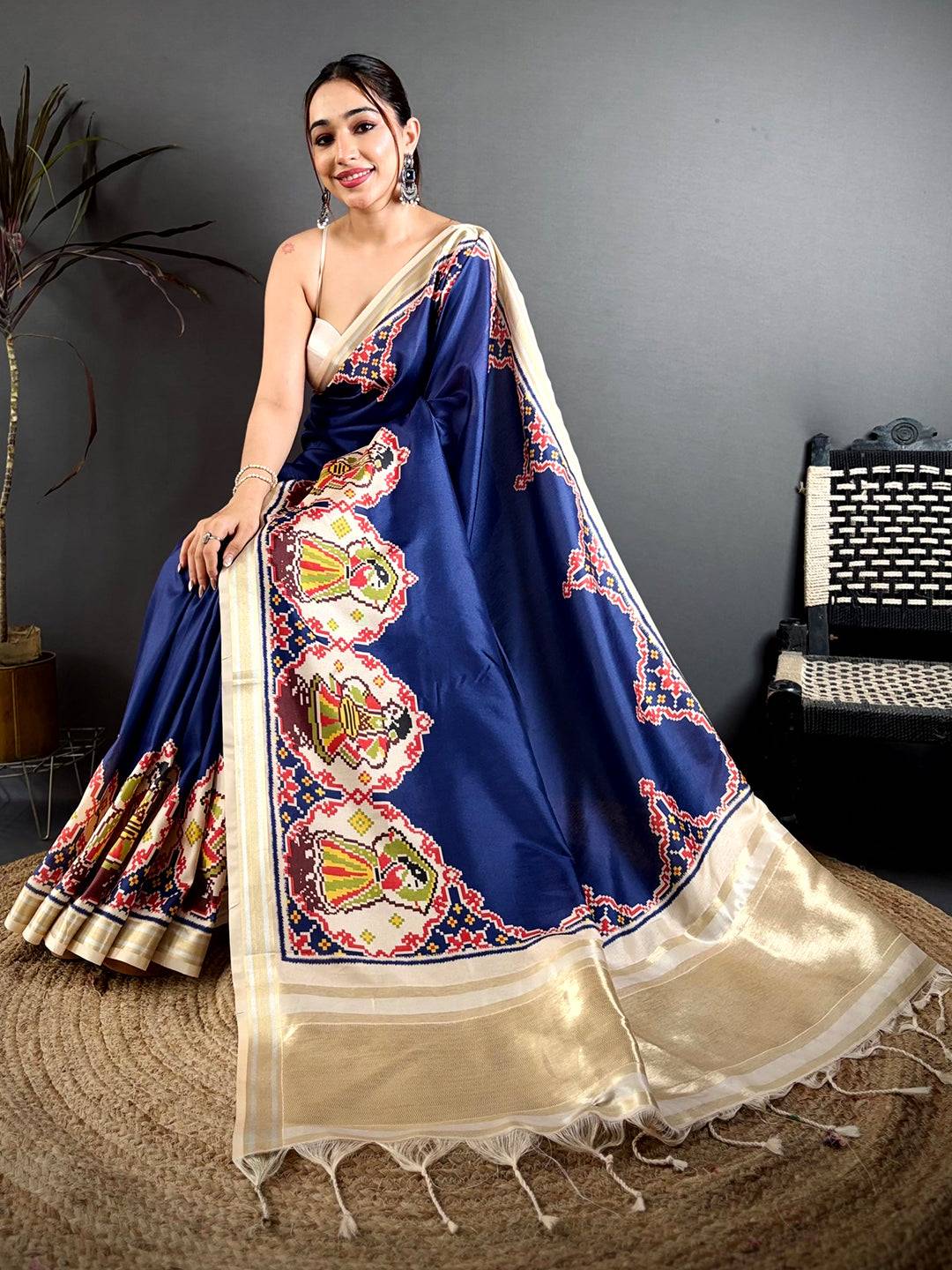 Navy Patola Print Soft Kanchi Silk Saree