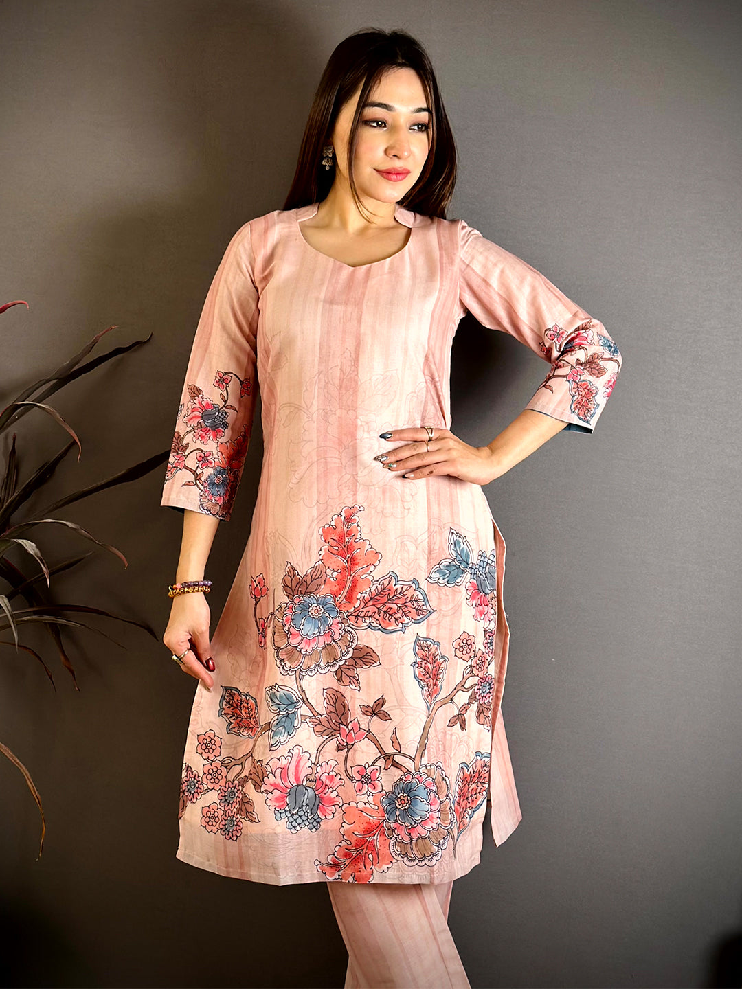 Mul Cotton Floral Half Collar Kurti