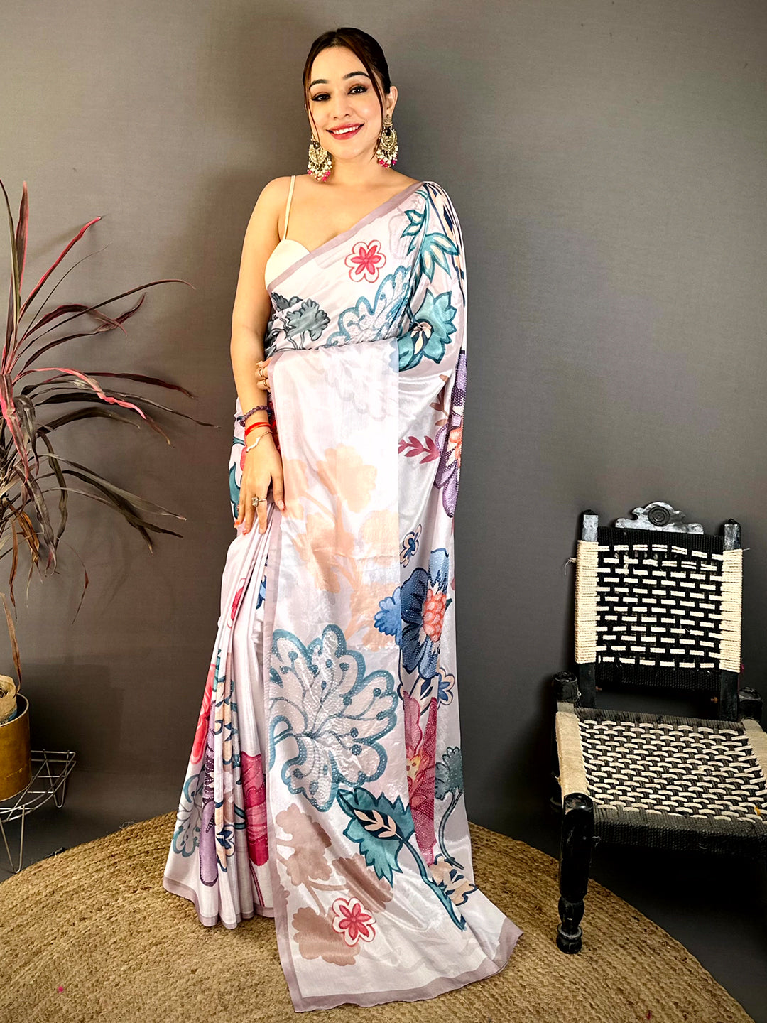 Regal Chinnon Chiffon Floral Swarovski Saree