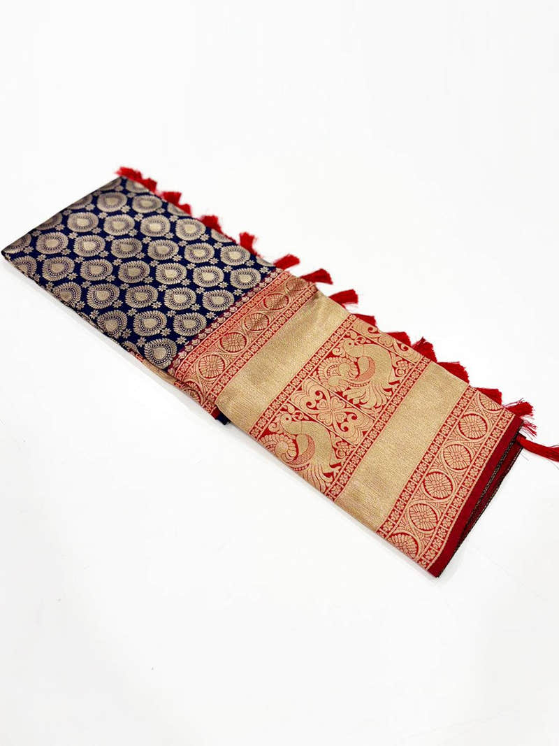 Radiant Navy Blue Banarasi Silk Saree