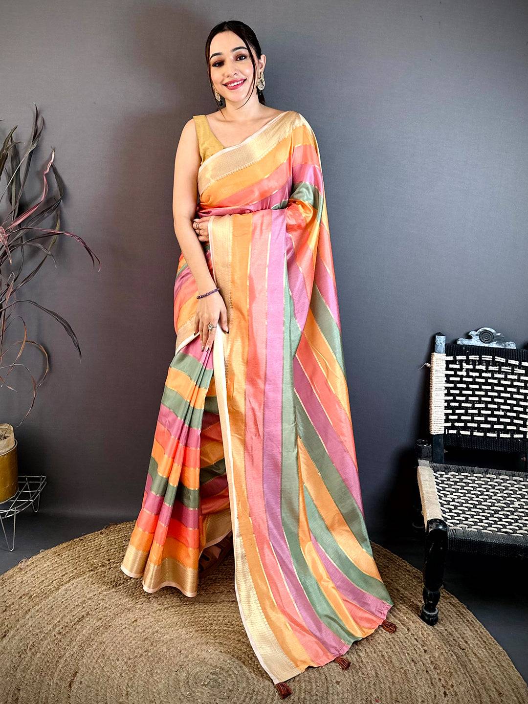 Radiant Tussar Rainbow Digital Print Saree