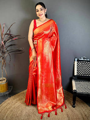Radiant Red Kanjivaram Zari Silk Saree