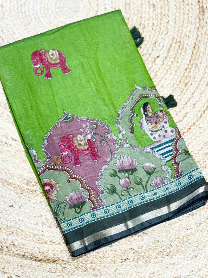 Green Mul Kalamkari Printed Saree