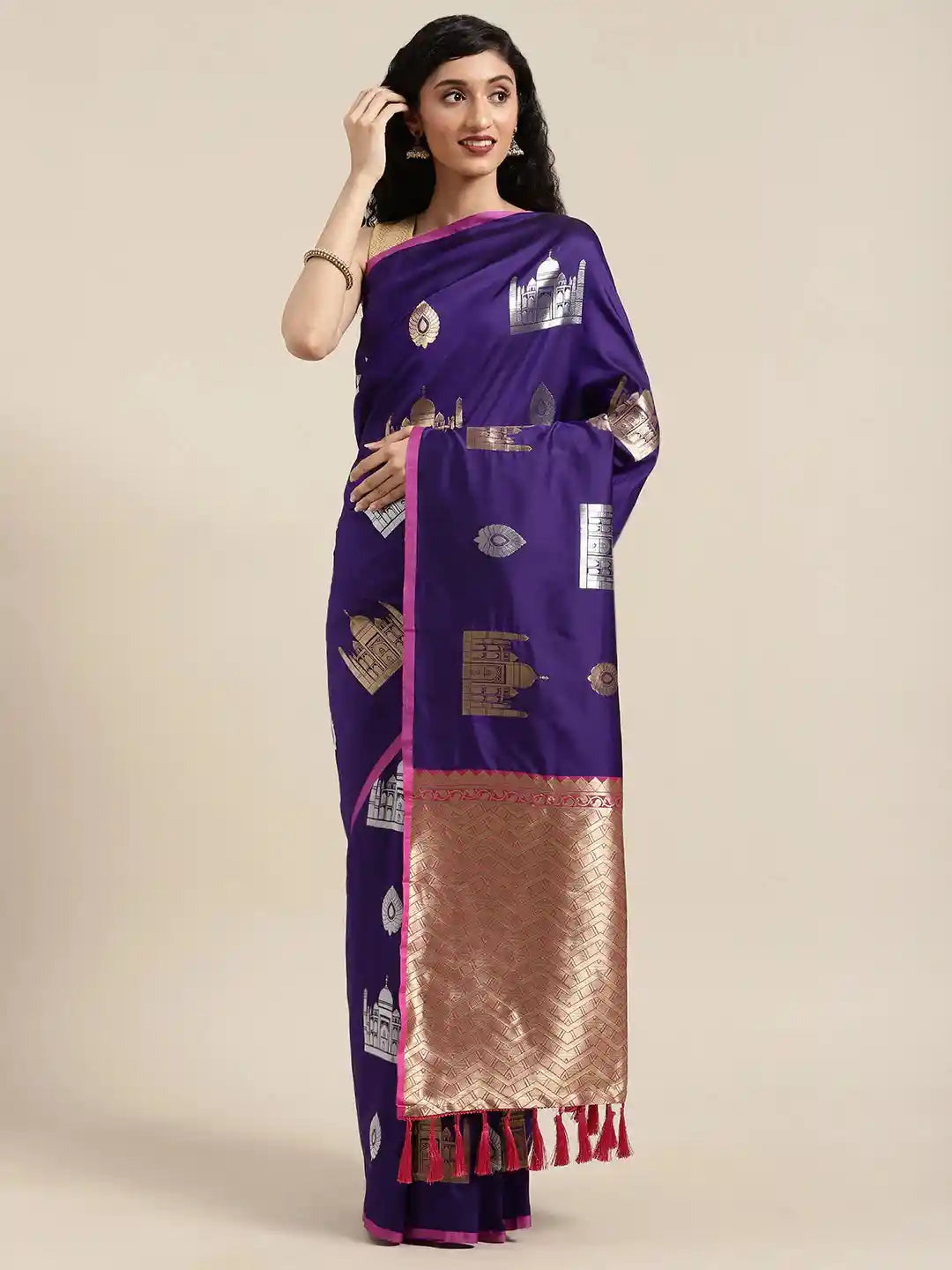 Trendy Navy Colour Silk Blend Banarasi Saree 