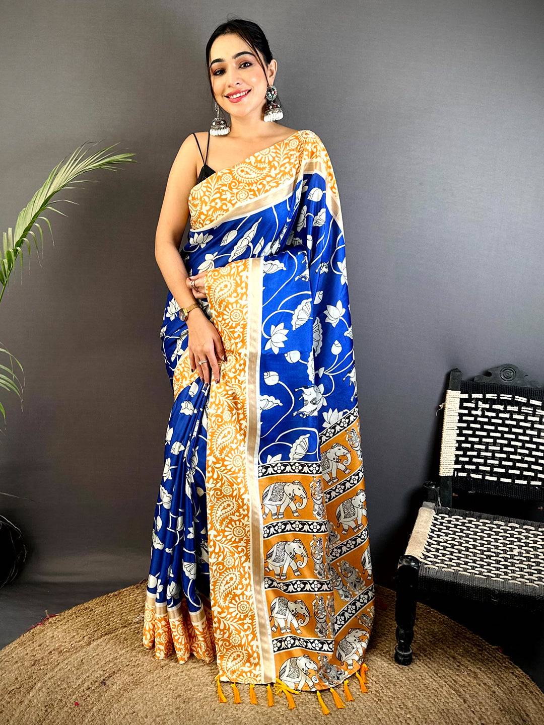 Blue Soft Chanderi Contrast Border Saree