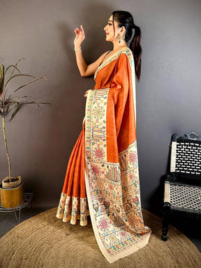 Royal Tussar Madhubani Print Border Saree