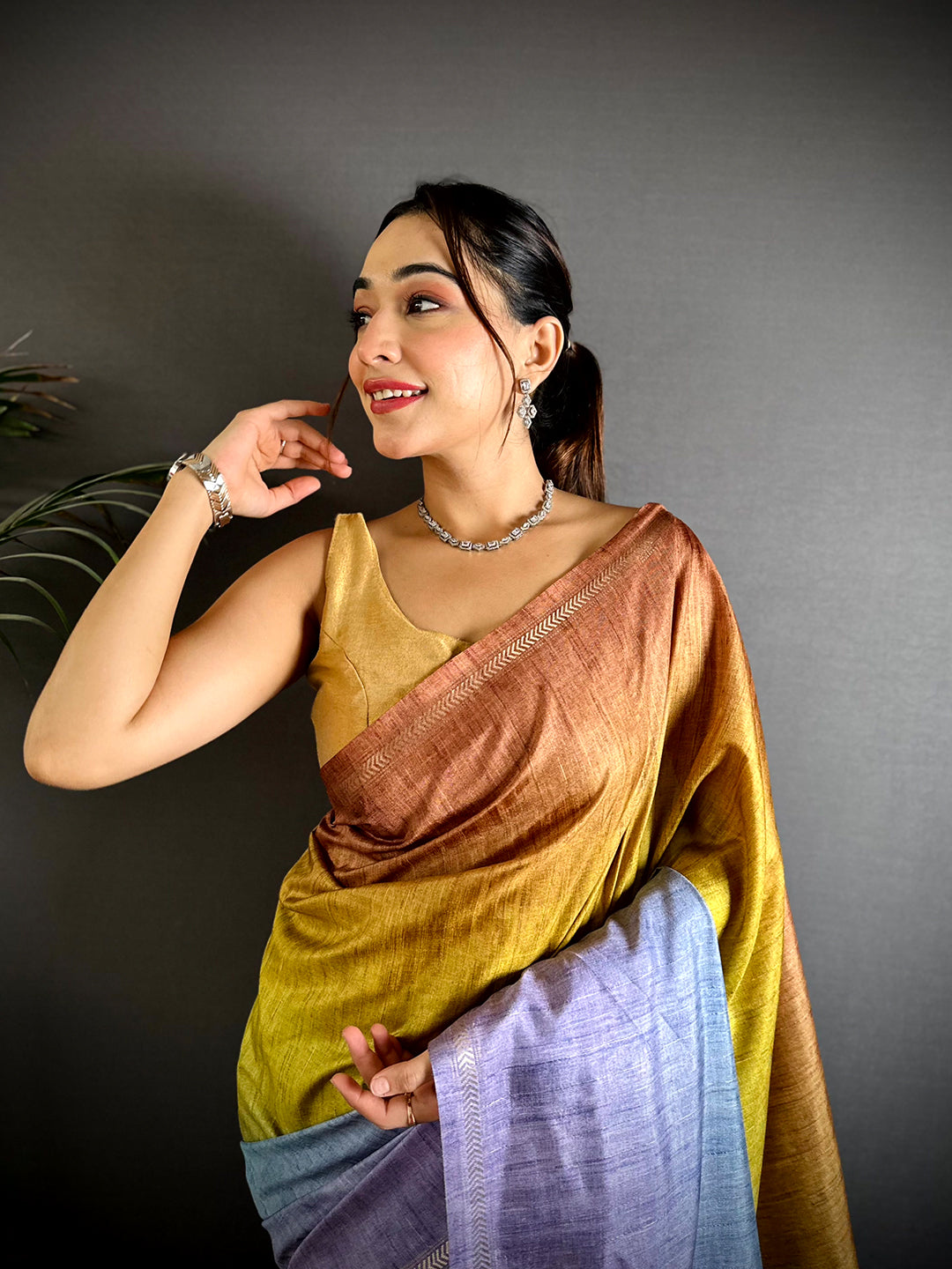 Tussar Ghicha Ombre Fusion Saree