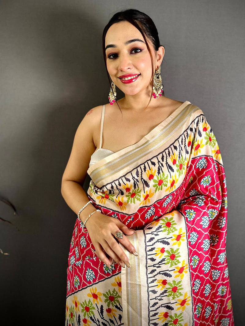 Radiance Digital Ikkat Kanchi Silk Saree