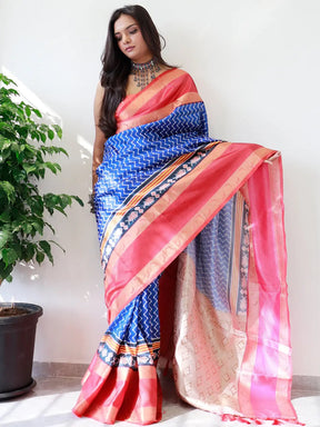 Soft Gadwal Border Pochampally Print Saree draped elegantly