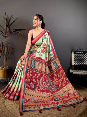 Stylish Bright Pen Kalamkari Tussar Saree