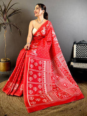 Classic Tussar Ikkat Batik Print Saree