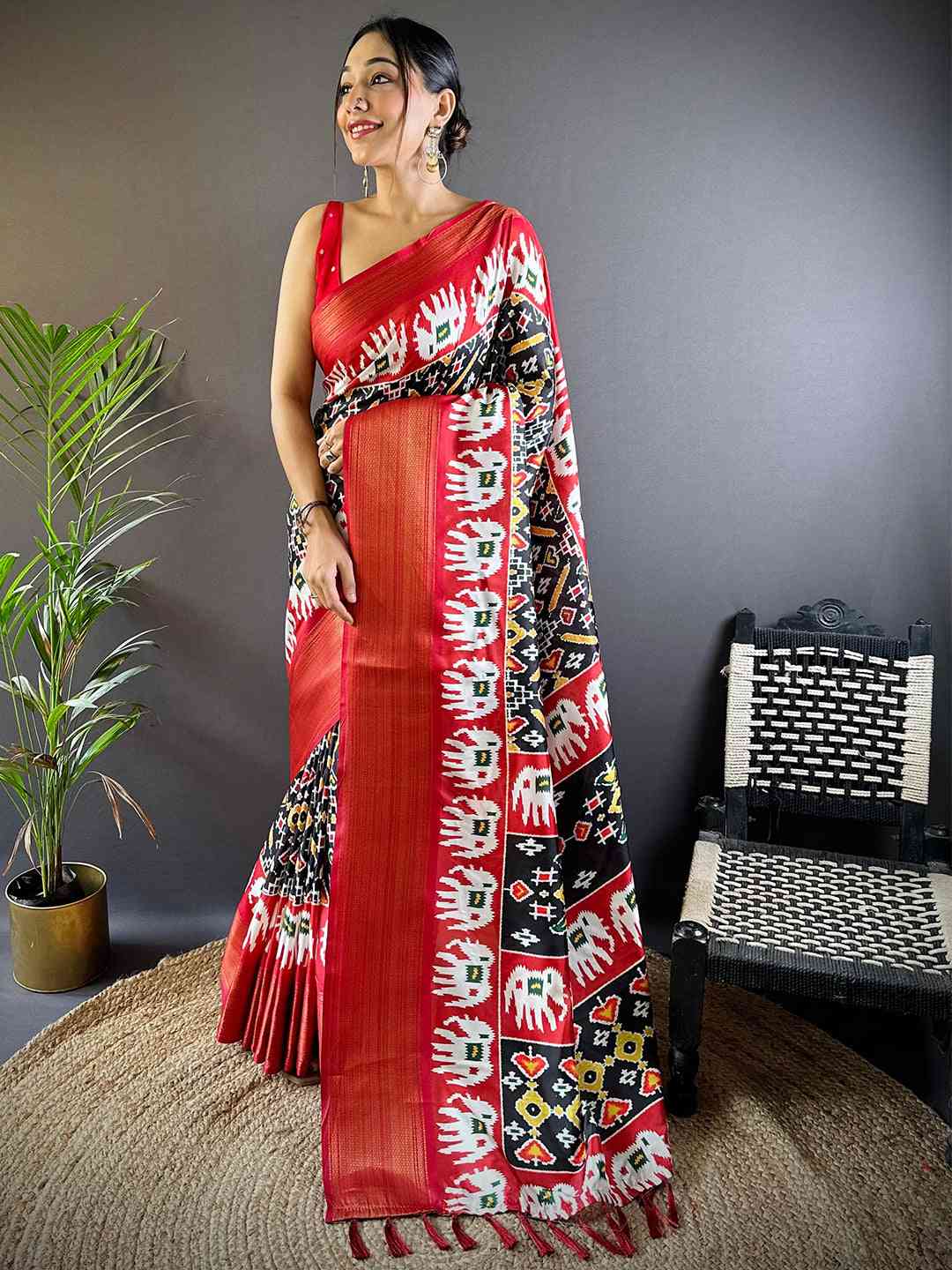 Black Chanderi Silk Patola Radiance Saree