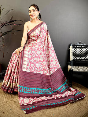Royal Block Print Soft Zarna Silk Saree