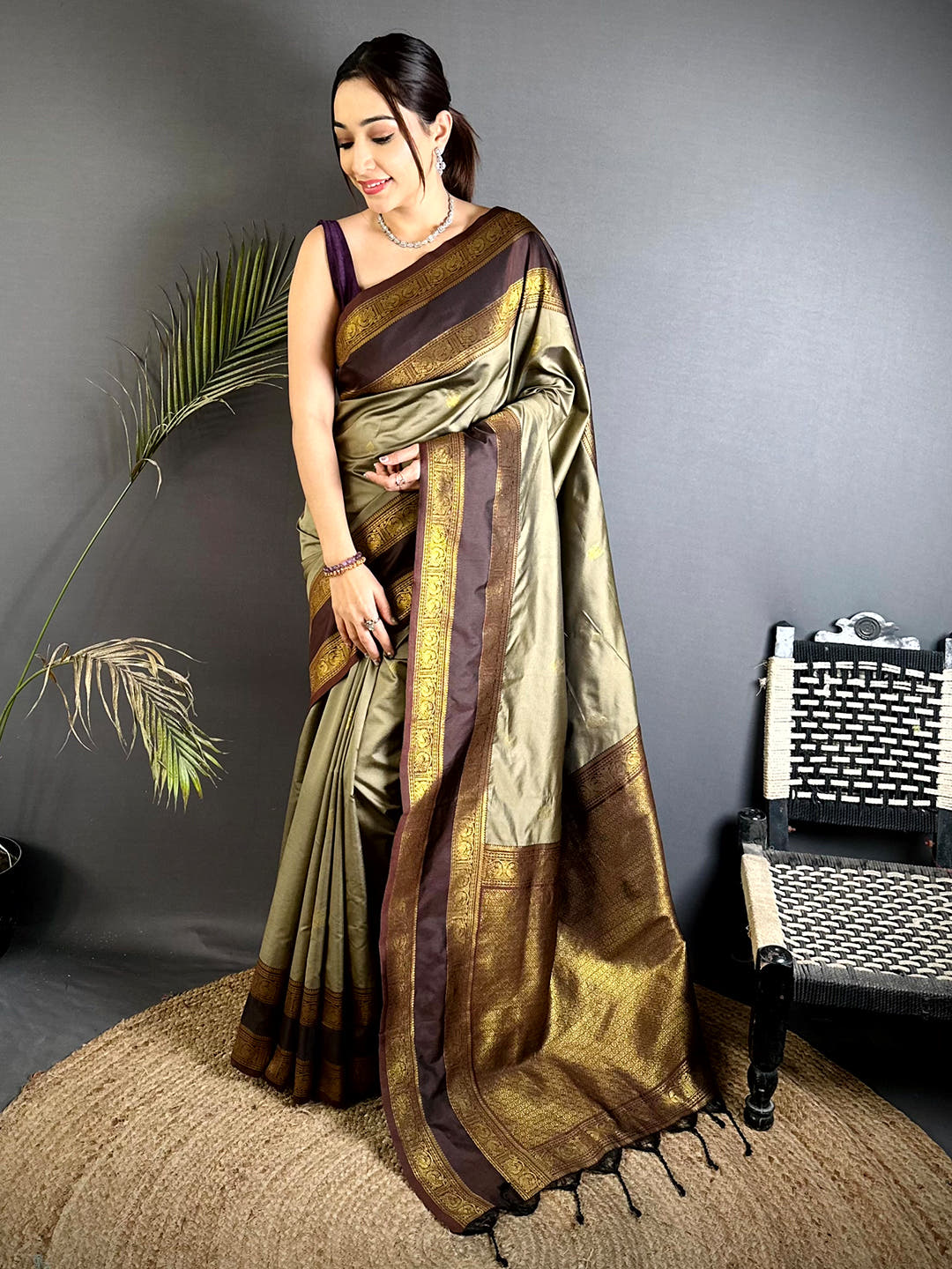 Classic Peacock Zari Gadwal Silk Saree With Maggam Blouse