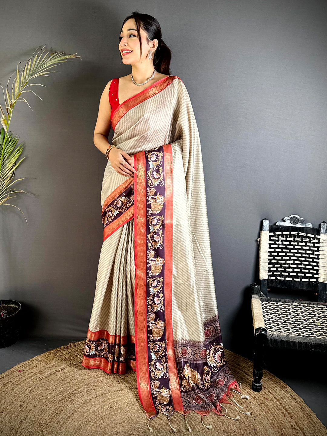 Artistic Gadwal Weave Self Zari Saree