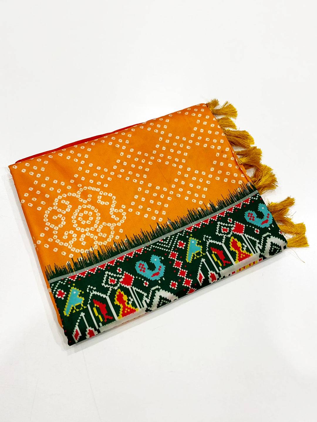 Orange Bandhej Printed Banarasi Saree