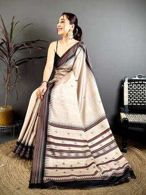 Classic Tribal Border Soft Zarna Silk Saree