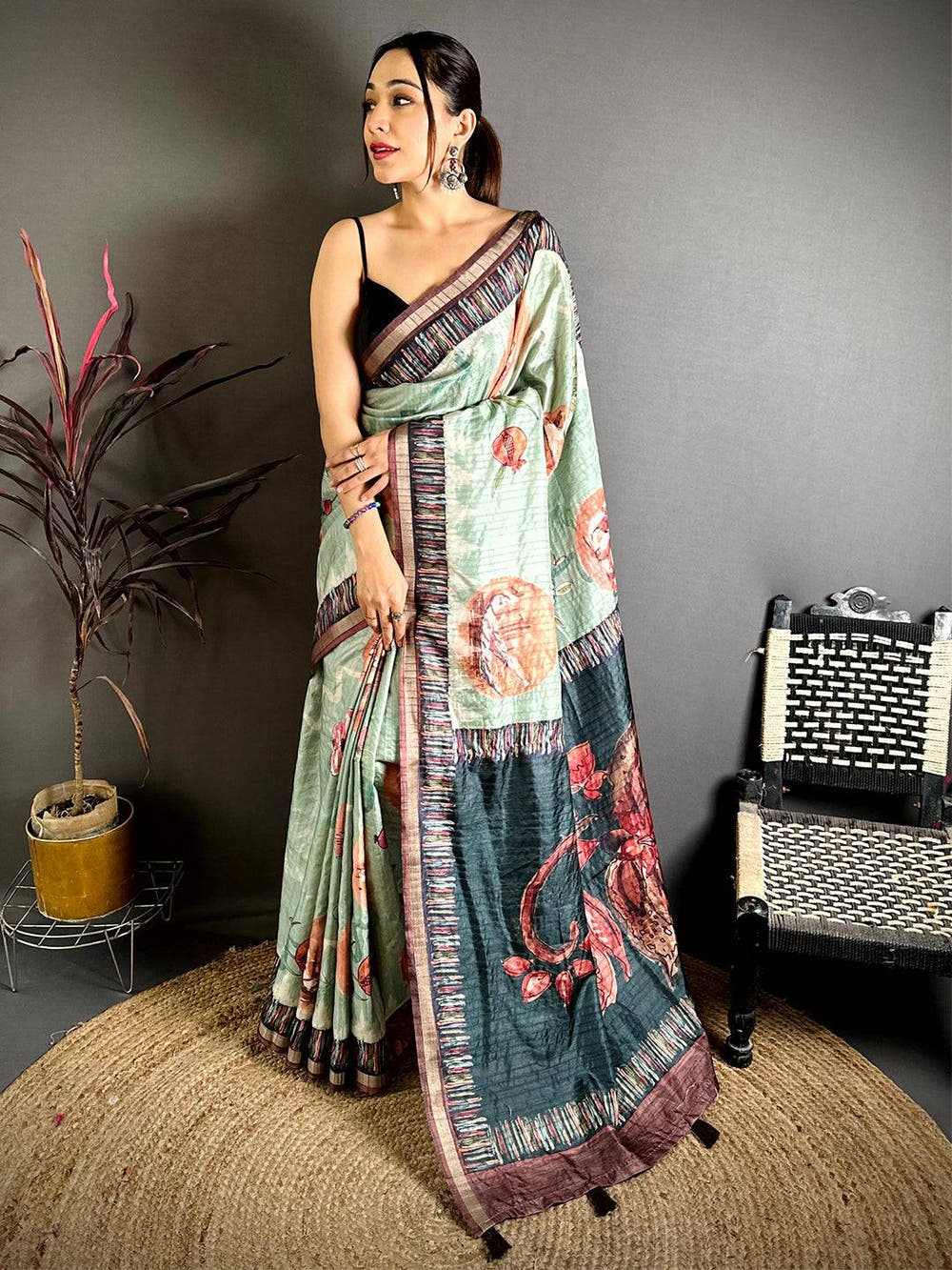 Artistic Soft Tussar Kalamkari Saree