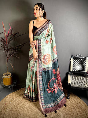 Artistic Soft Tussar Kalamkari Saree