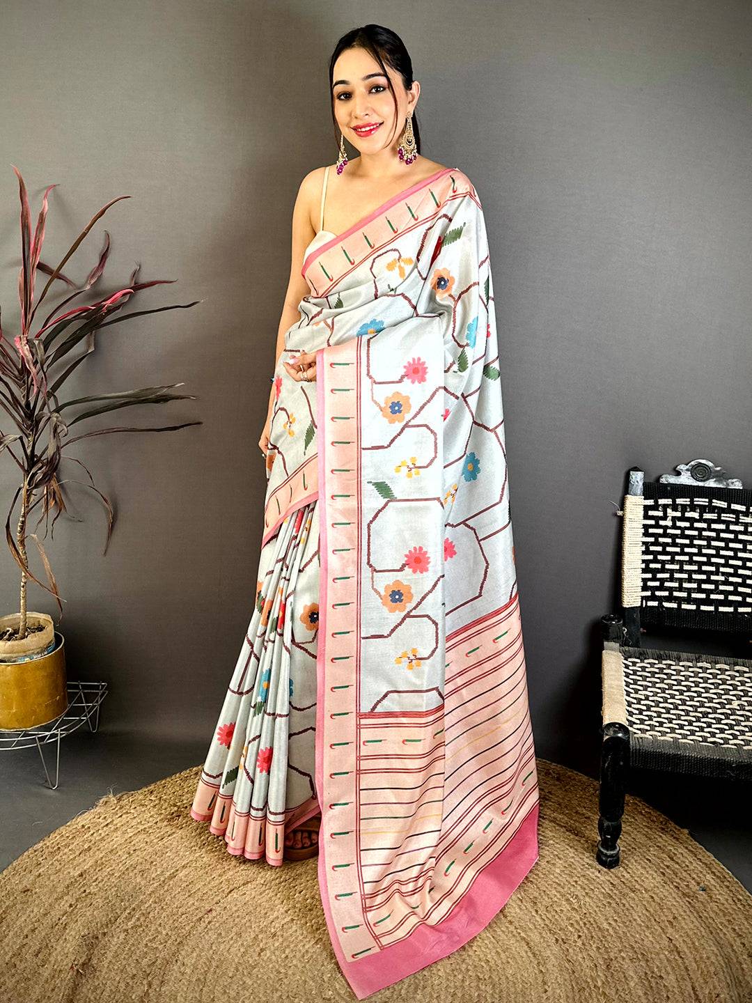 Heritage Tussar Ikkat Meenakari Print Saree