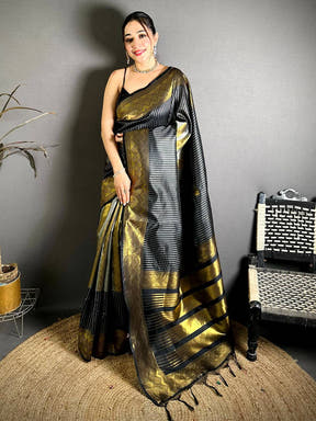 Banarasi Katan Silk Striped Zari Geometric Saree