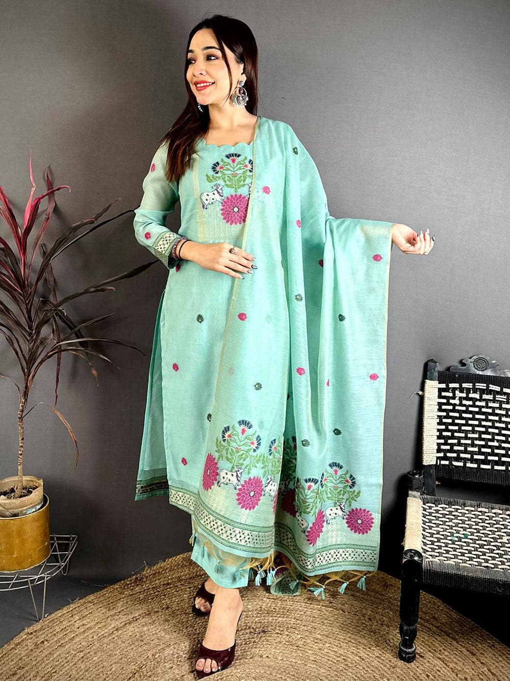 Aqua Classic Floral Cotton Dress
