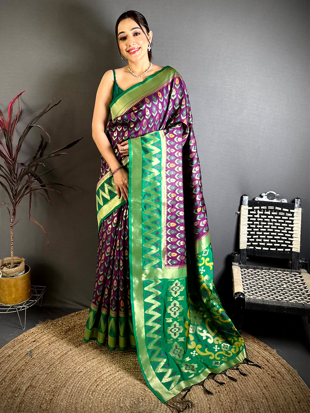 Bangani Double Ikkat Soft Silk Saree


