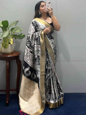 Chic Kalamkari saree with elegant block print motifs