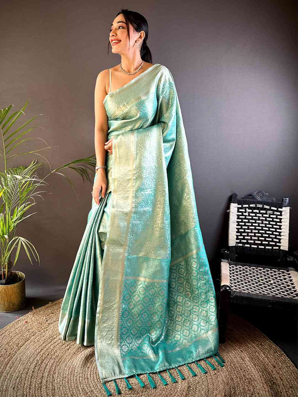 Light Pista Soft Kanjivaram Silk Saree