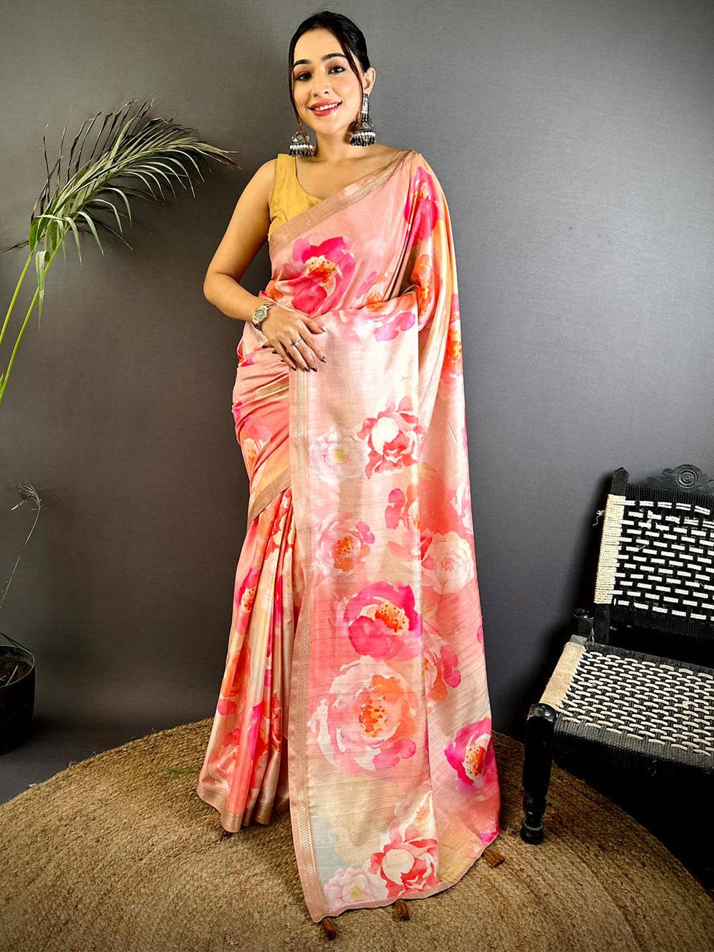 Classic Pink Soft Tussar Ghicha Saree