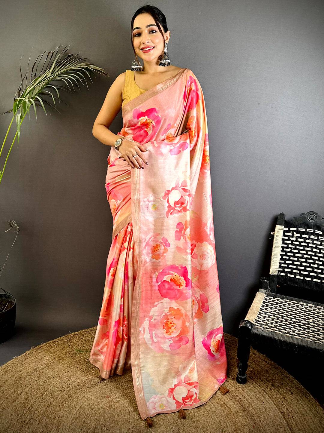 Classic Pink Soft Tussar Ghicha Saree