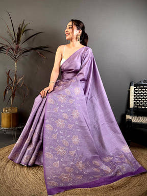 
Lavender Floral Print Soft Tussar Saree