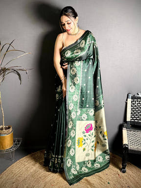 Green Katan Silk Thread Work Saree