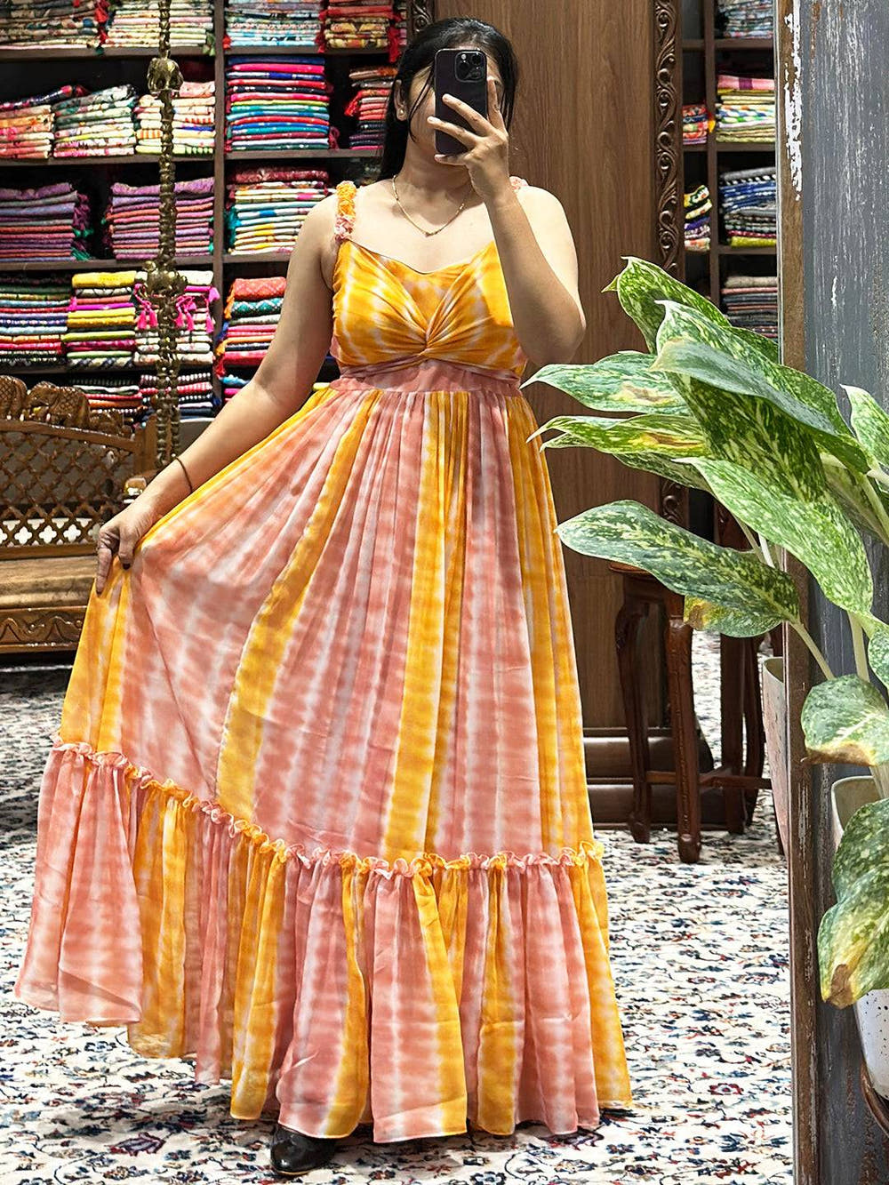 Flowing Daisy Yellow Batik Print Dress